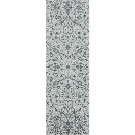 Gray and Beige Floral Power Loom Runner Rug Photo 4