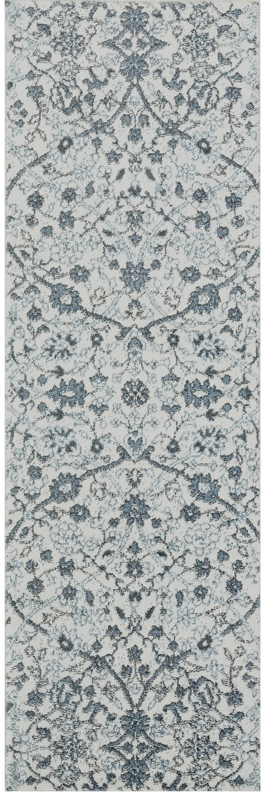 Gray and Beige Floral Power Loom Runner Rug Photo 4