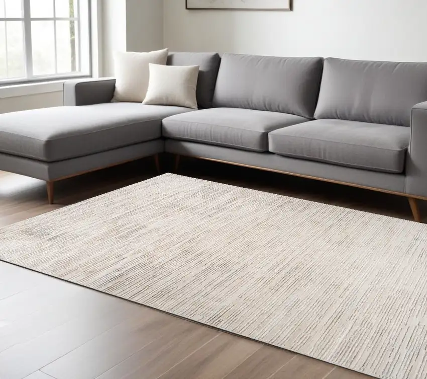Gray and Beige Geometric Distressed Area Rug Photo 2