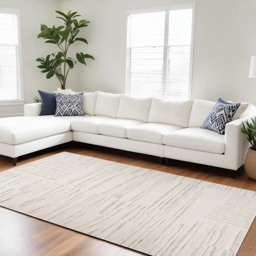 Gray and Beige Geometric Distressed Area Rug Photo 1