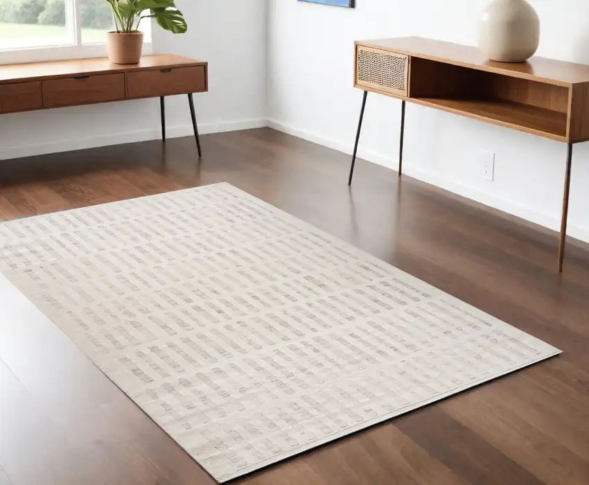 Gray and Beige Geometric Distressed Area Rug Photo 2