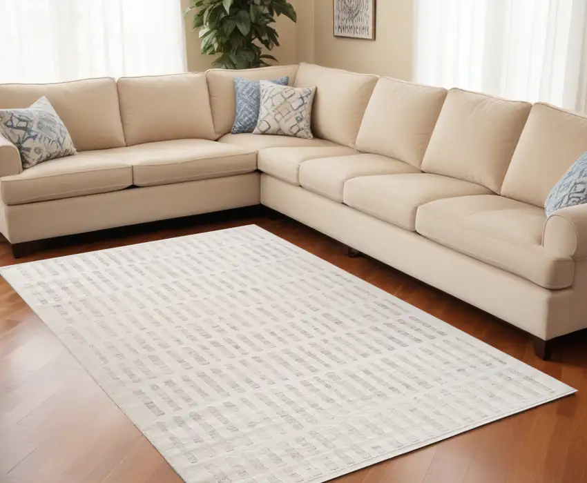 Gray and Beige Geometric Distressed Area Rug Photo 3