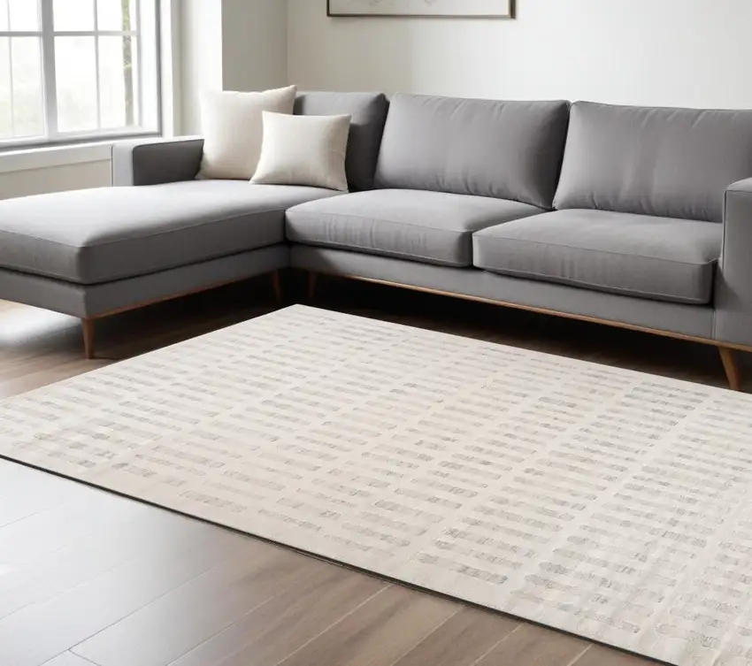 Gray and Beige Geometric Distressed Area Rug Photo 3