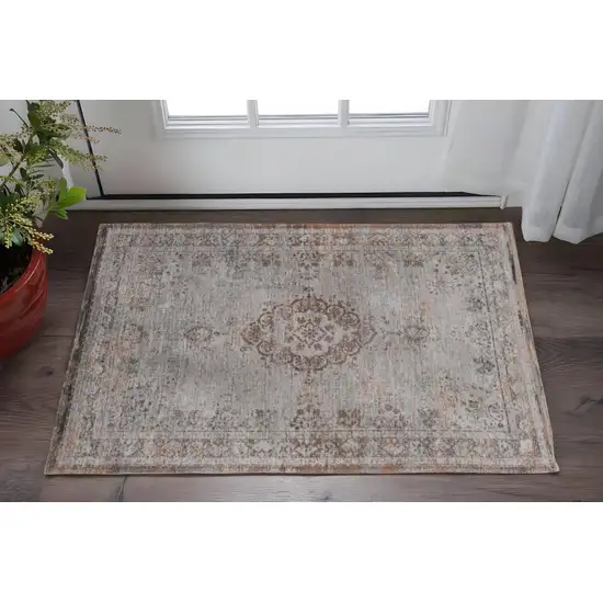 Gray and Beige Medallion Non Skid Area Rug Photo 1