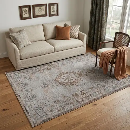Gray and Beige Medallion Non Skid Area Rug Photo 1