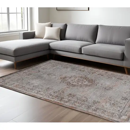 Gray and Beige Medallion Non Skid Area Rug Photo 1