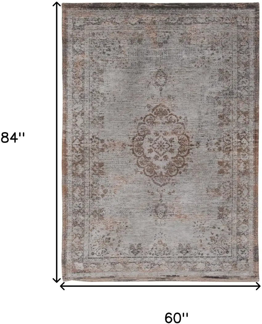 Gray and Beige Medallion Non Skid Area Rug Photo 3