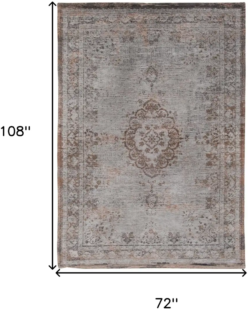 Gray and Beige Medallion Non Skid Area Rug Photo 3