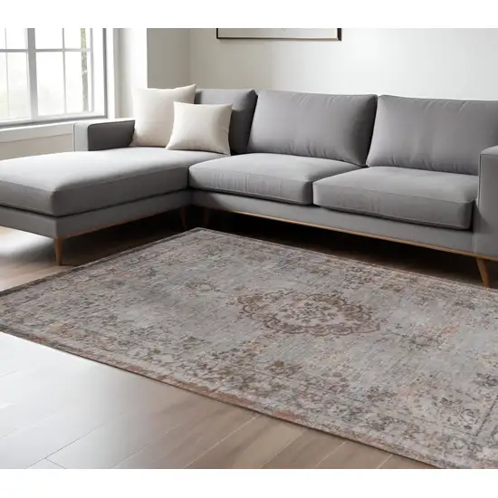 Gray and Beige Medallion Non Skid Area Rug Photo 1
