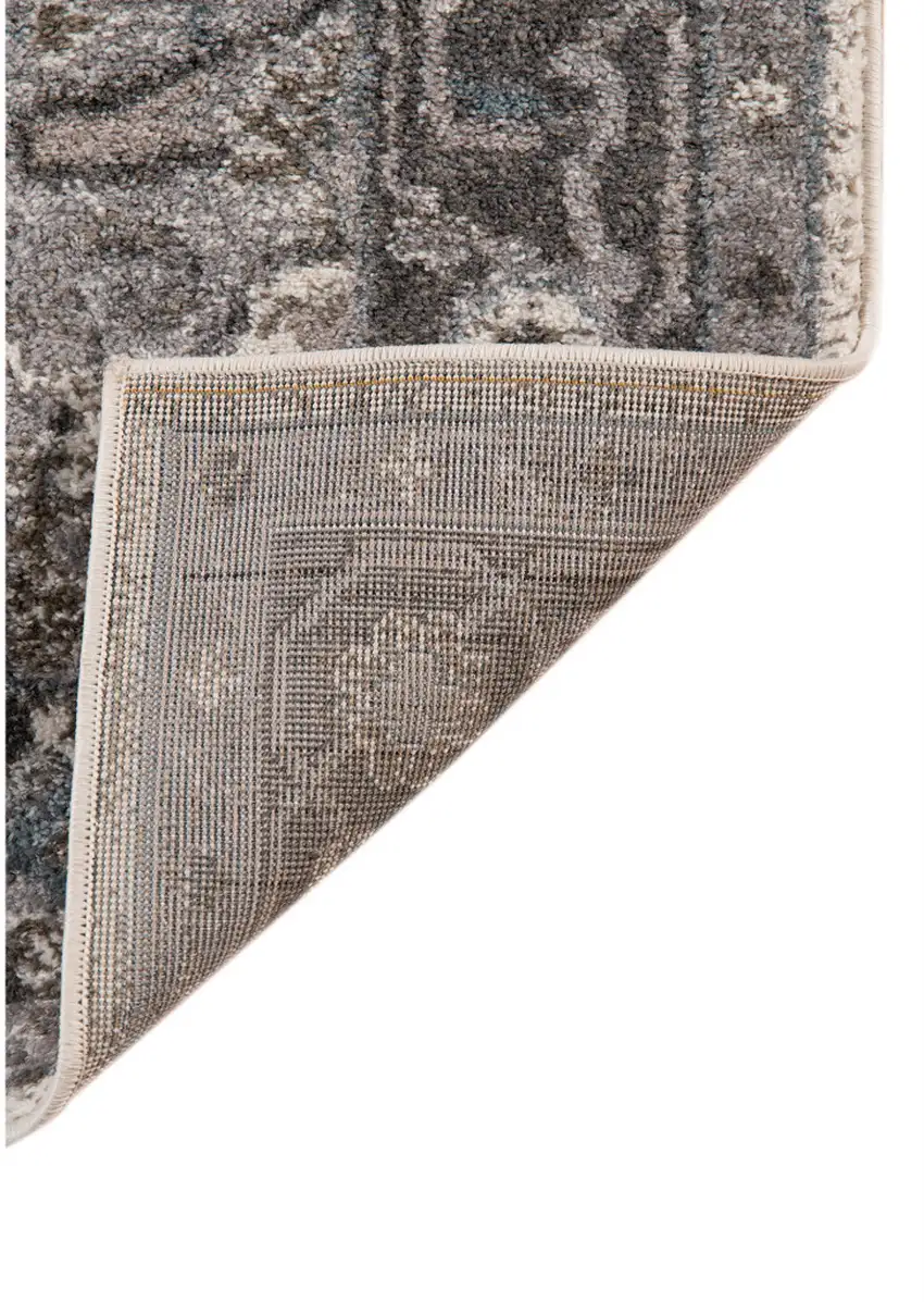Gray and Beige Medallion Power Loom Runner Rug Photo 4