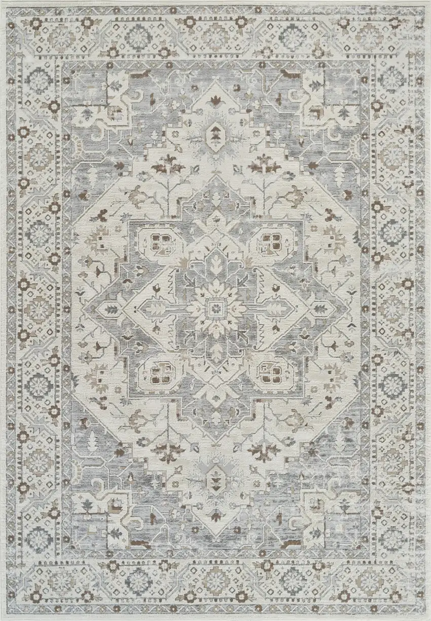 Gray and Beige Oriental Distressed Area Rug Photo 2