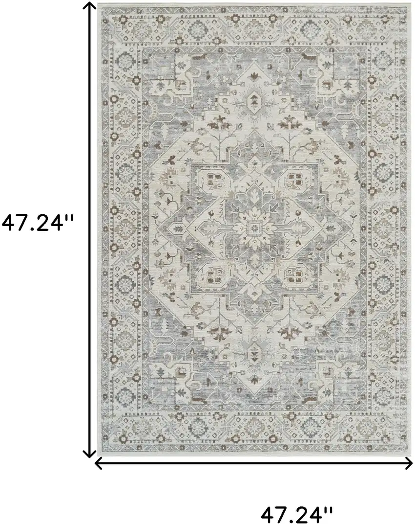 Gray and Beige Oriental Distressed Area Rug Photo 3