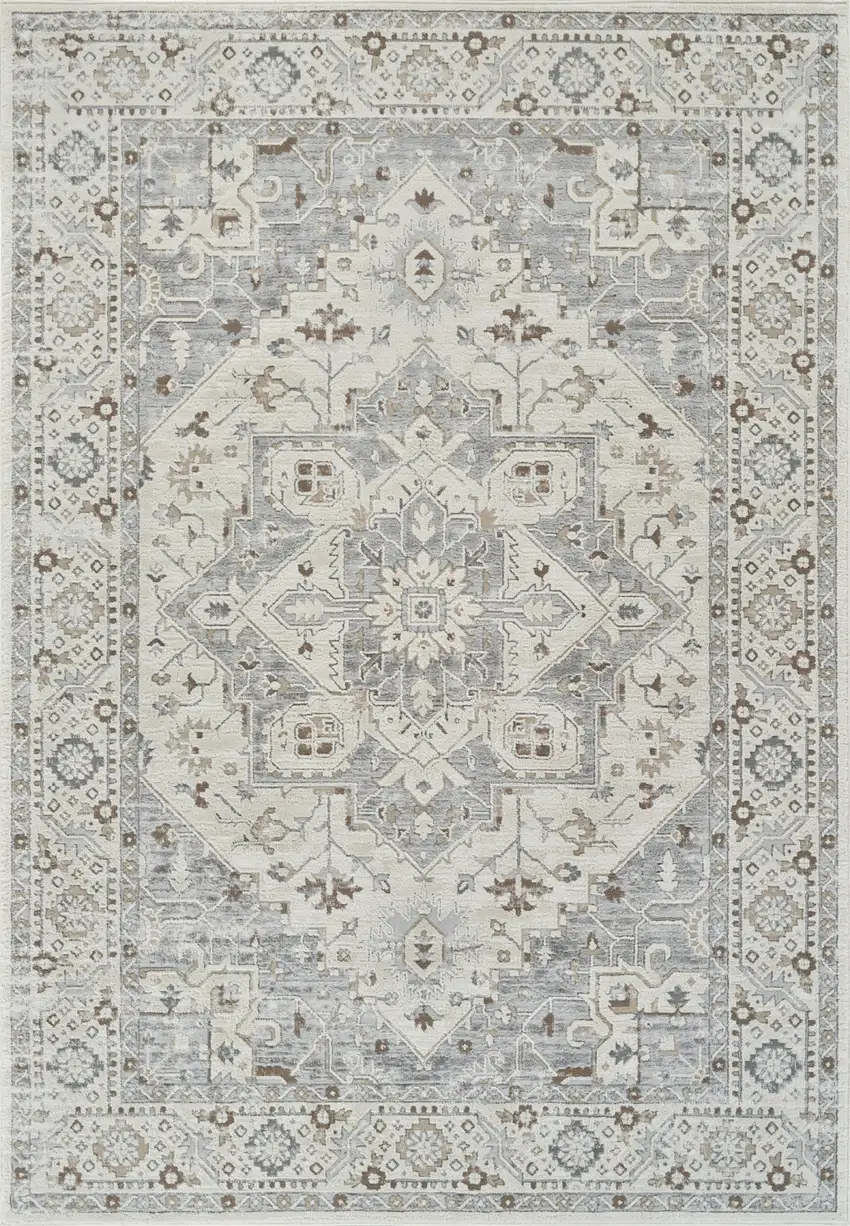 Gray and Beige Oriental Distressed Area Rug Photo 4