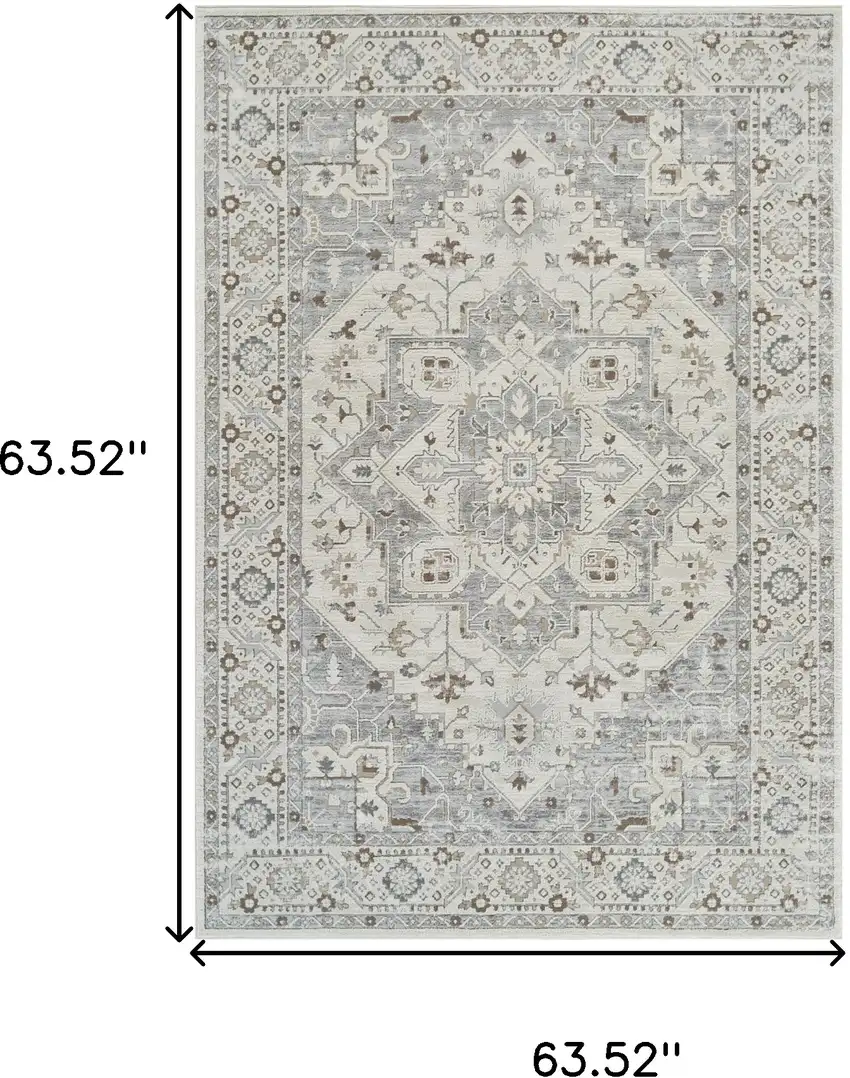 Gray and Beige Oriental Distressed Area Rug Photo 3