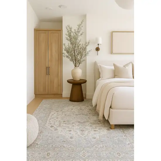 Gray and Beige Oriental Distressed Area Rug Photo 7