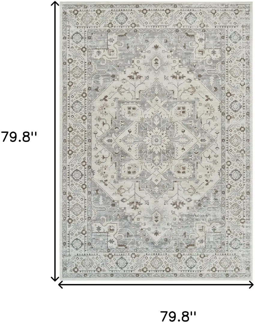 Gray and Beige Oriental Distressed Area Rug Photo 3