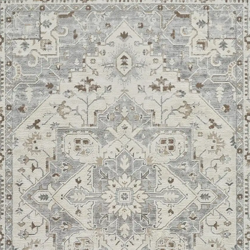 Gray and Beige Oriental Distressed Area Rug Photo 3