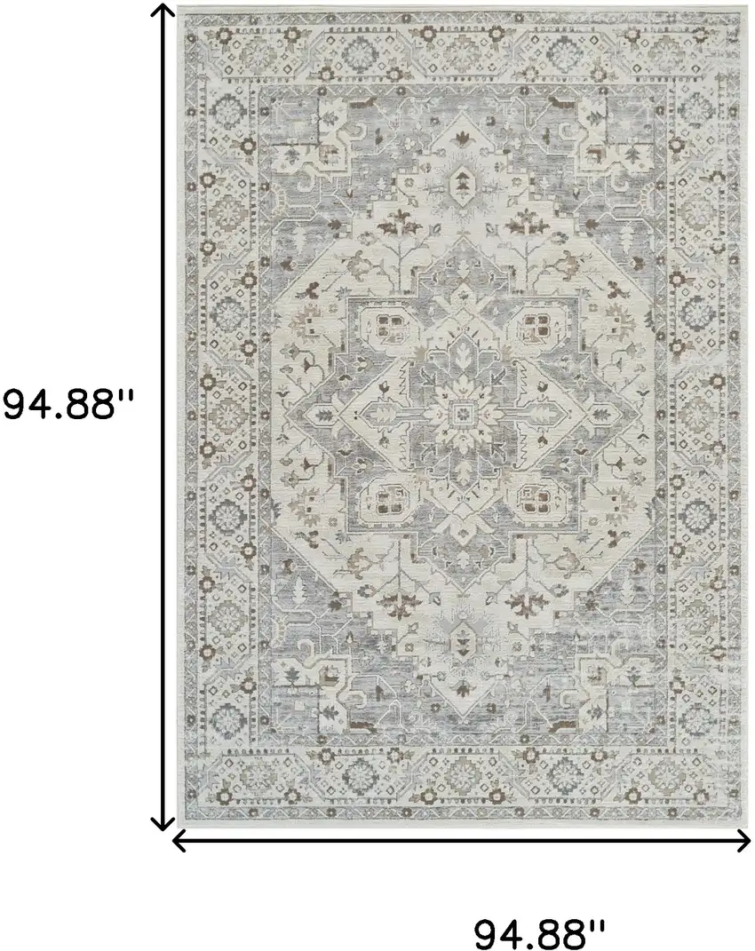 Gray and Beige Oriental Distressed Area Rug Photo 3