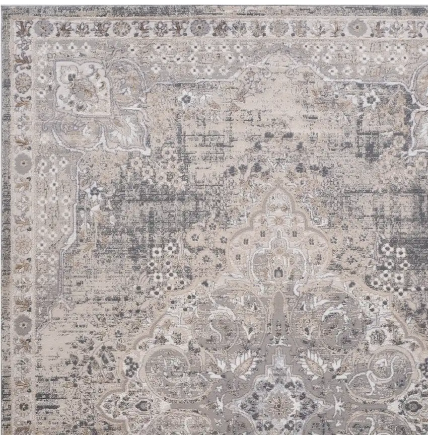 Gray and Beige Oriental Distressed Area Rug Photo 6