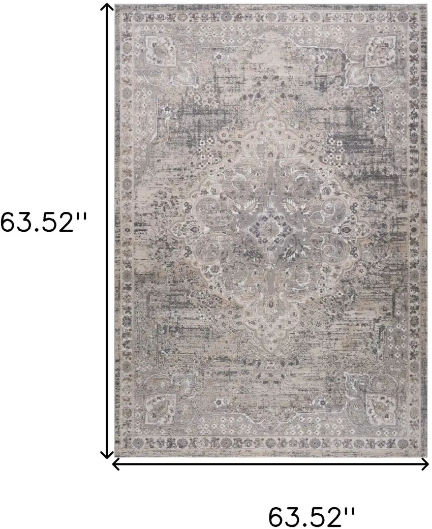 Gray and Beige Oriental Distressed Area Rug Photo 3
