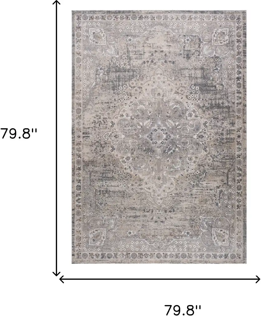 Gray and Beige Oriental Distressed Area Rug Photo 3