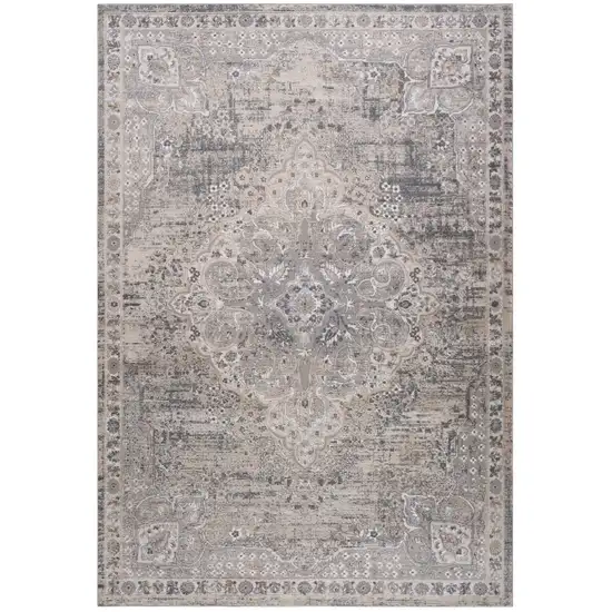 Gray and Beige Oriental Distressed Area Rug Photo 1