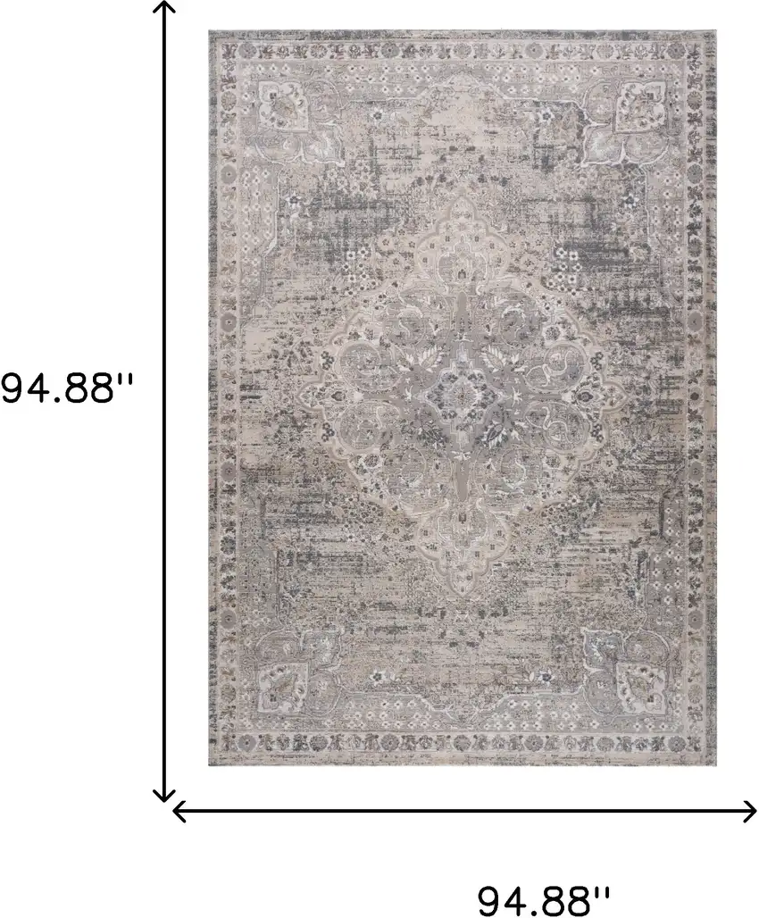 Gray and Beige Oriental Distressed Area Rug Photo 3