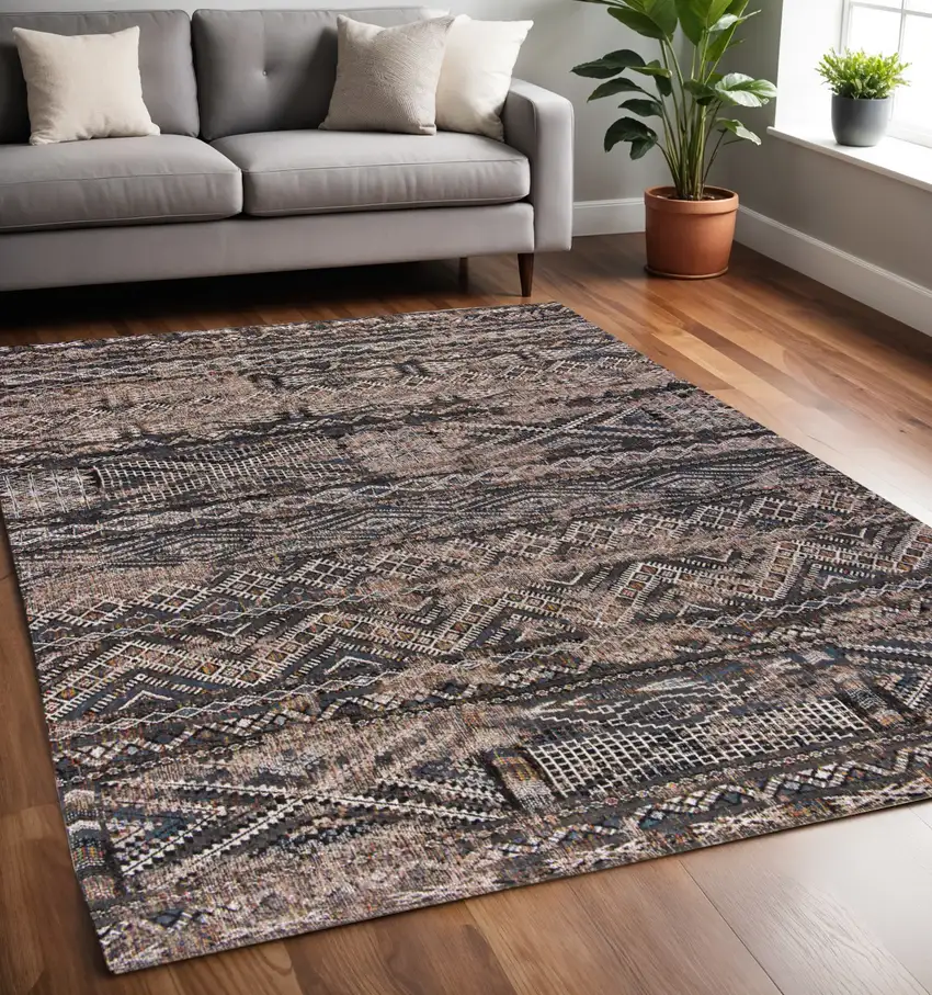 Gray and Beige Oriental Non Skid Area Rug Photo 1