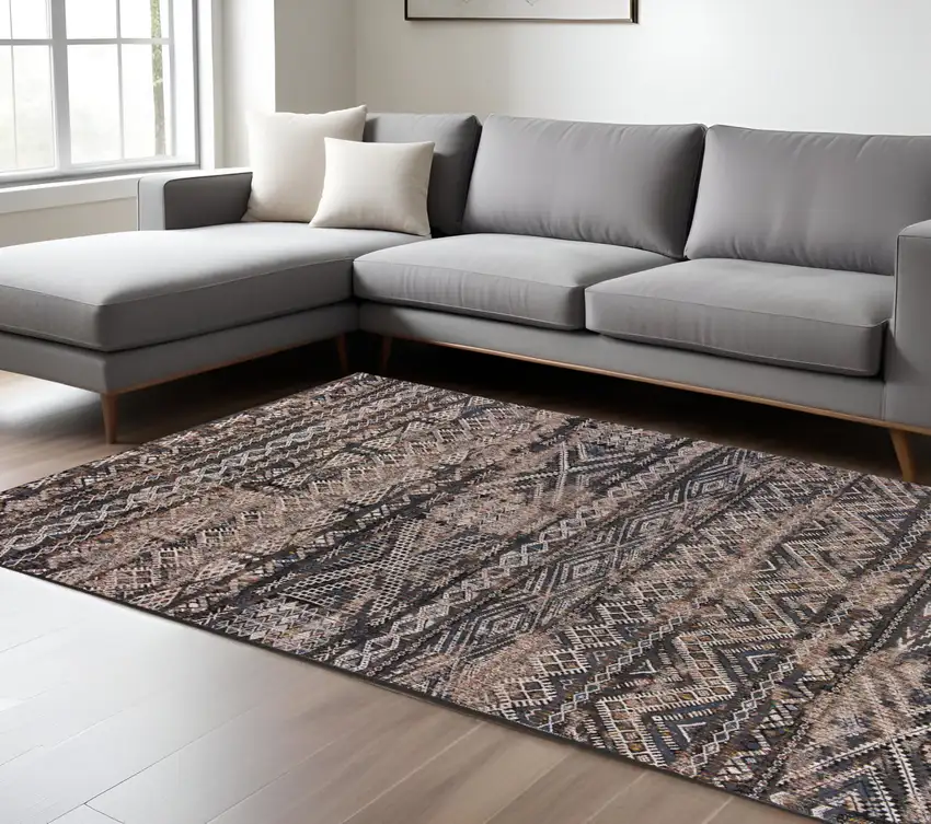 Gray and Beige Oriental Non Skid Area Rug Photo 8