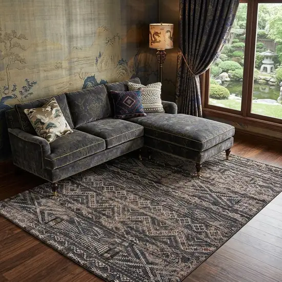 Gray and Beige Oriental Non Skid Area Rug Photo 1