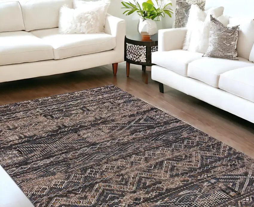 Gray and Beige Oriental Non Skid Area Rug Photo 1