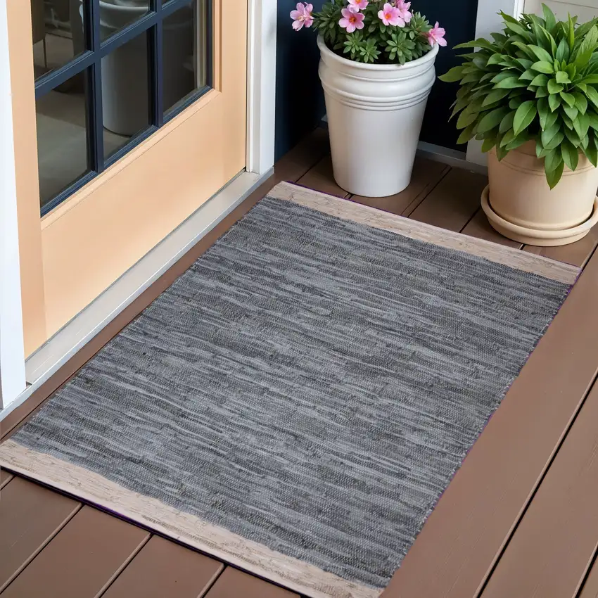 Gray and Beige Patchwork Handmade Indoor Outdoor Area Rug Photo 1