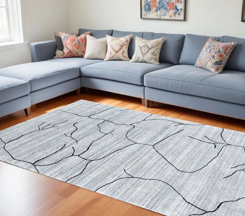 Gray and Black Abstract Hand Loomed Area Rug Photo 1
