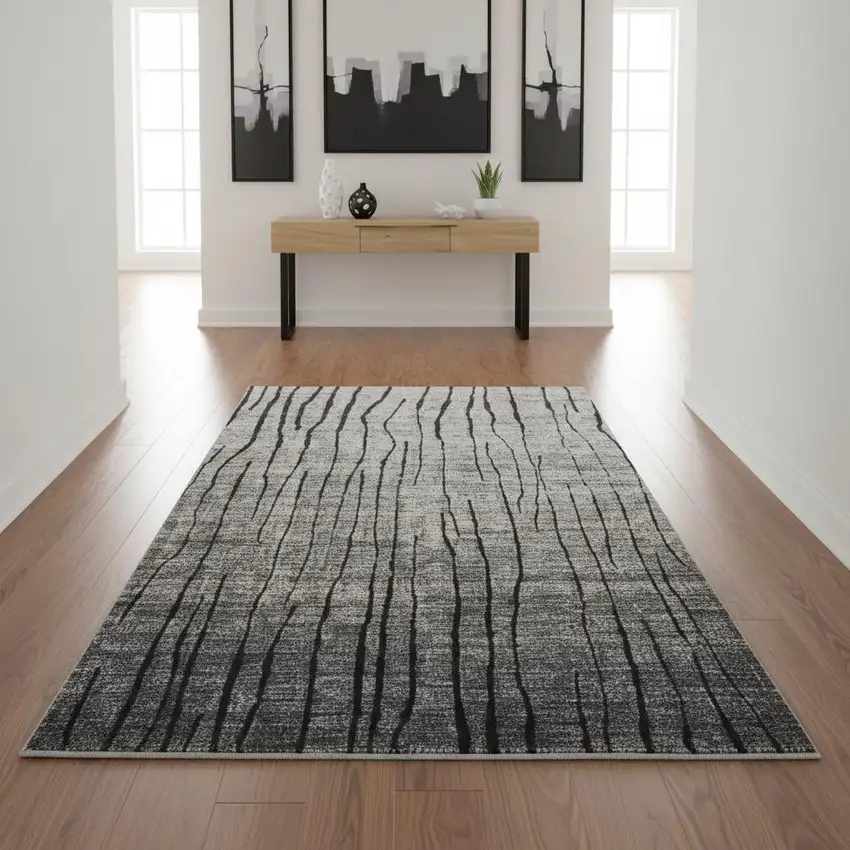Gray and Black Abstract Power Loom Area Rug Photo 1