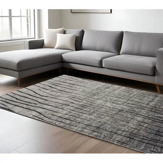 Gray and Black Abstract Power Loom Area Rug Photo 1