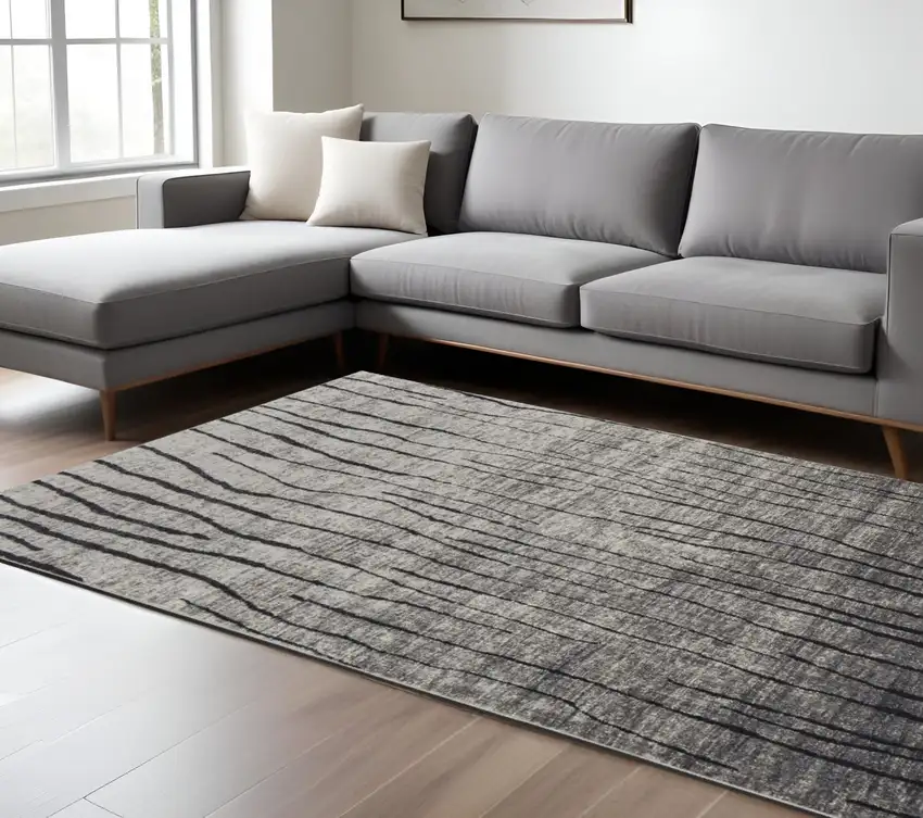 Gray and Black Abstract Power Loom Area Rug Photo 1