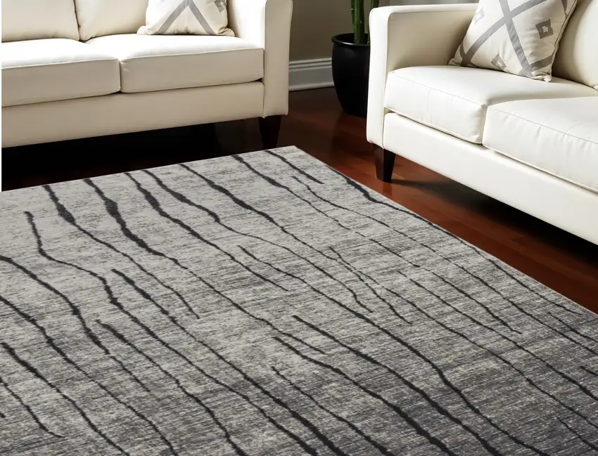 Gray and Black Abstract Power Loom Area Rug Photo 1