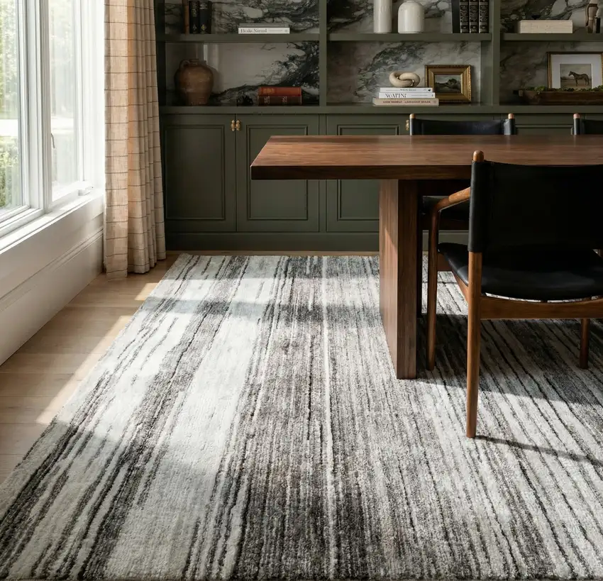 Gray and Black Abstract Power Loom Distressed Non Skid Area Rug Photo 9