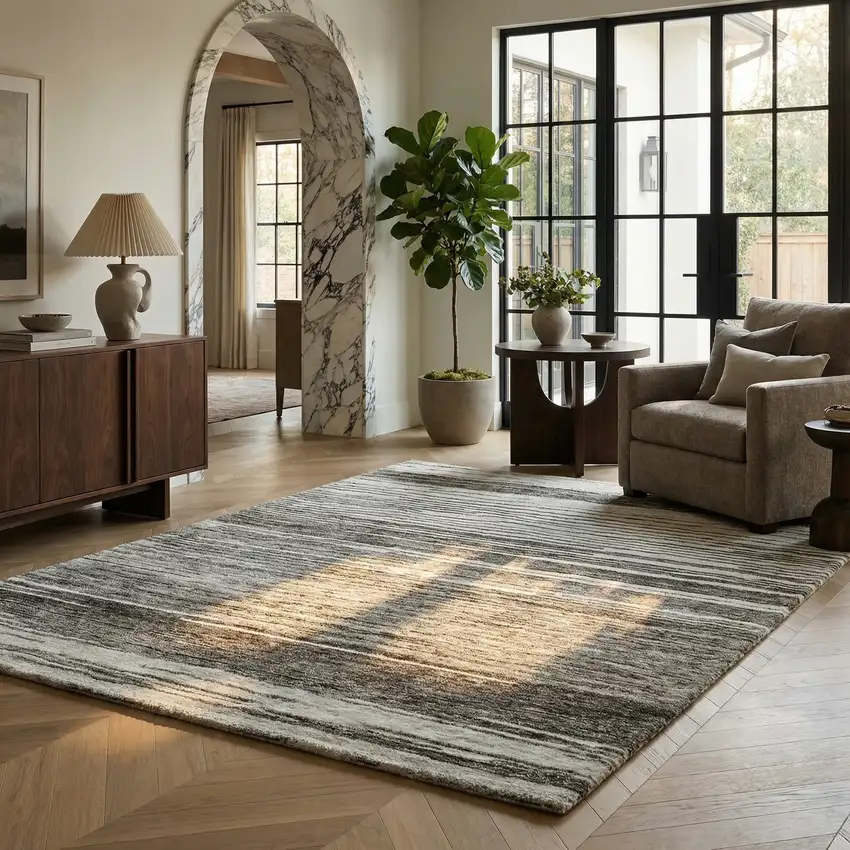 Gray and Black Abstract Power Loom Distressed Non Skid Area Rug Photo 7