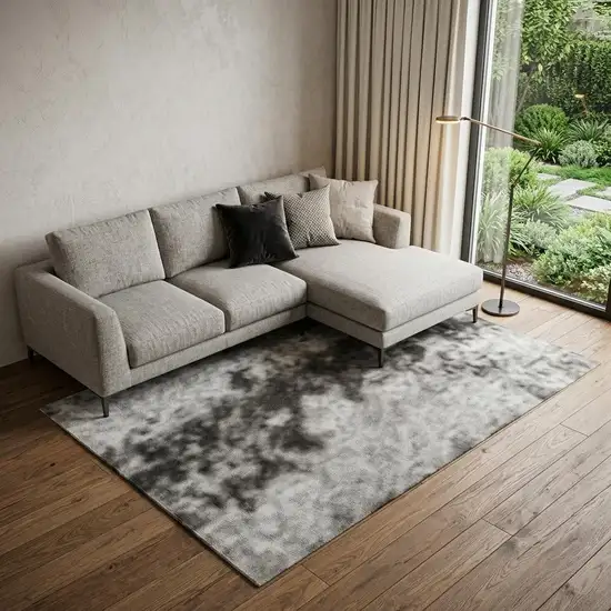 Gray and Black Abstract Power Loom Distressed Non Skid Area Rug Photo 1