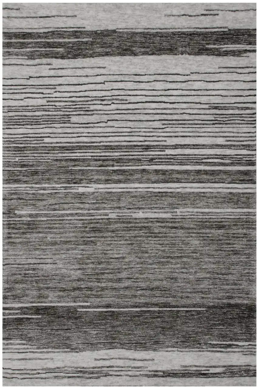 Gray and Black Abstract Power Loom Distressed Non Skid Area Rug Photo 2