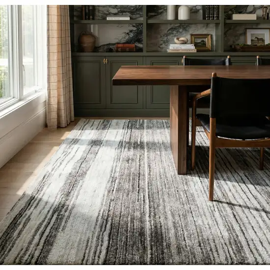 Gray and Black Abstract Power Loom Distressed Non Skid Area Rug Photo 9