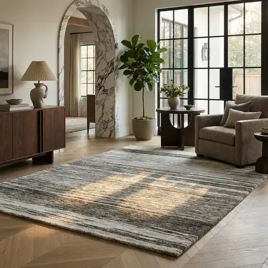 Gray and Black Abstract Power Loom Distressed Non Skid Area Rug Photo 6