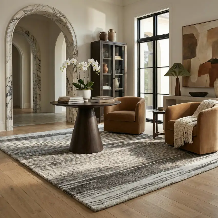 Gray and Black Abstract Power Loom Distressed Non Skid Area Rug Photo 7