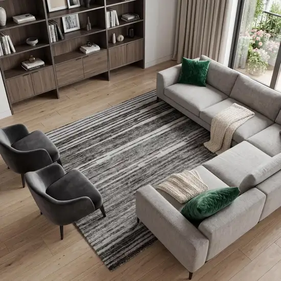 Gray and Black Abstract Power Loom Distressed Non Skid Area Rug Photo 1