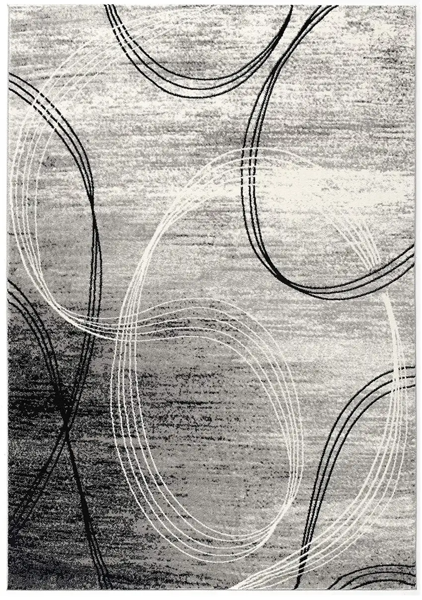 Gray and Black Abstract Shag Power Loom Runner Rug Photo 2
