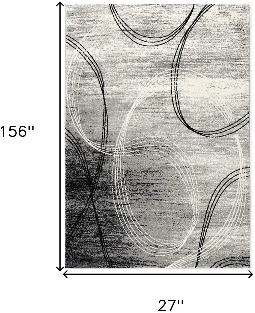 Gray and Black Abstract Shag Power Loom Runner Rug Photo 3