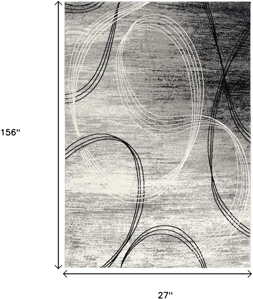 13' Gray And Black Abstract Distressed Runner Rug Photo 7