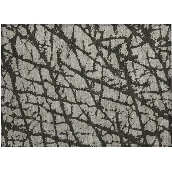Gray and Black Abstract Washable Non Skid Indoor Outdoor Area Rug Photo 2