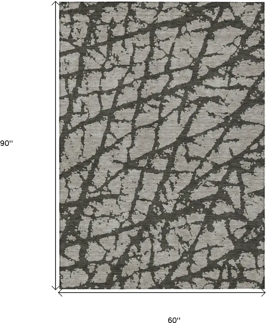 Gray and Black Abstract Washable Non Skid Indoor Outdoor Area Rug Photo 3